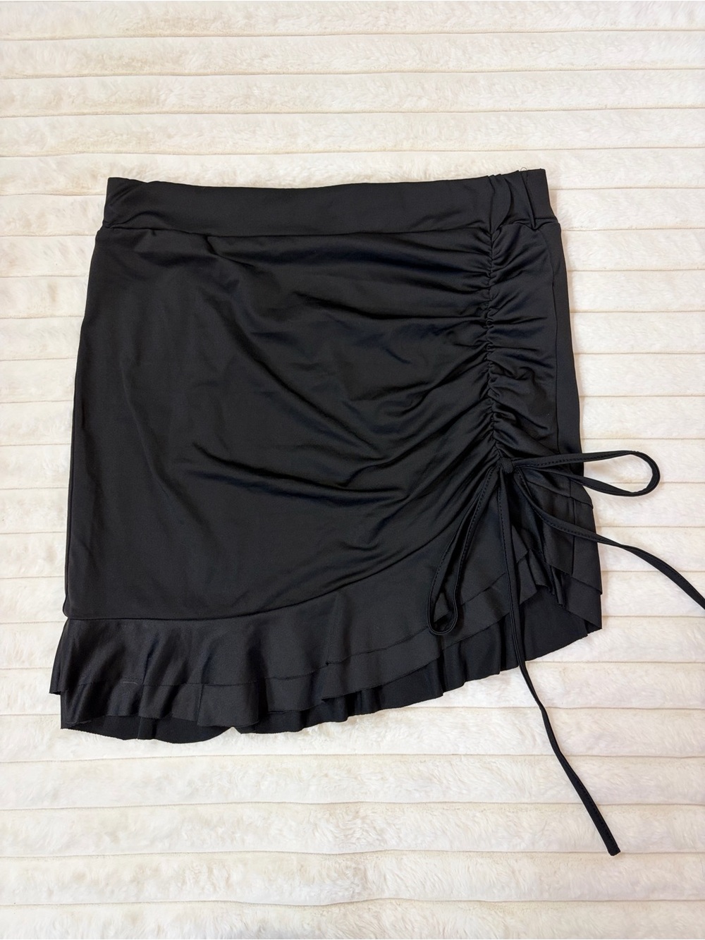 Black Ruffle Drawstring Mini Skirt